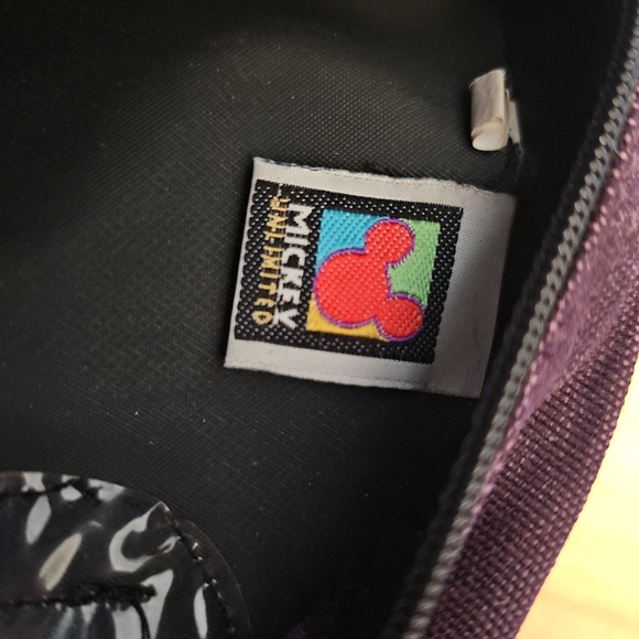 Retro Mickey Unlimited Maroon & Blue Suede Front Embroidered Backpack 10"x8" - Picture 7 of 8